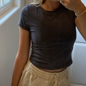 Charcoal Ribbed Crop Top